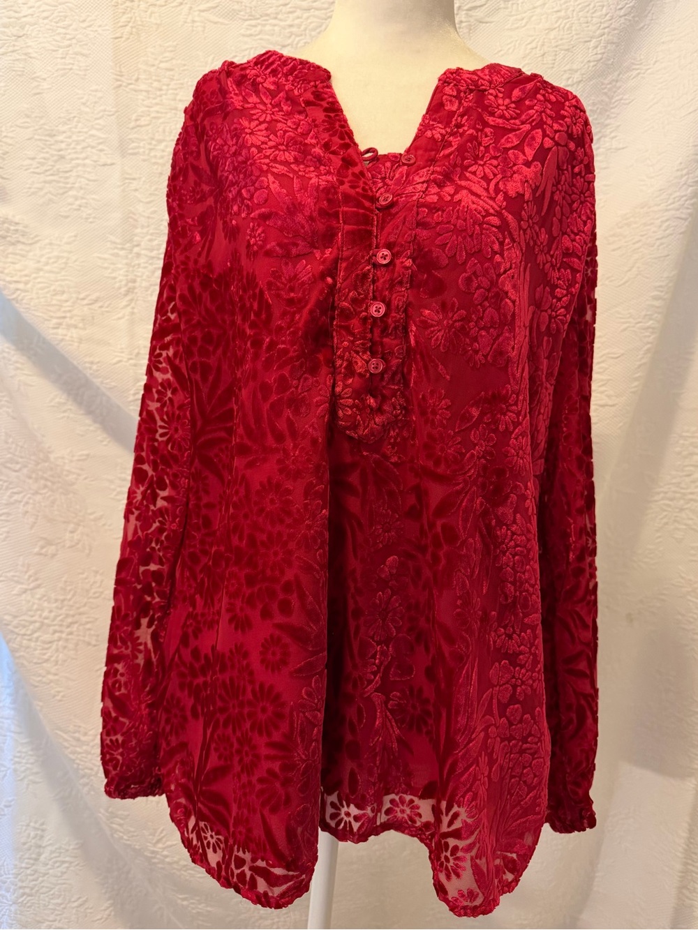 Coldwater Creek Burnout Velvet Floral Tunic Blouse | Large